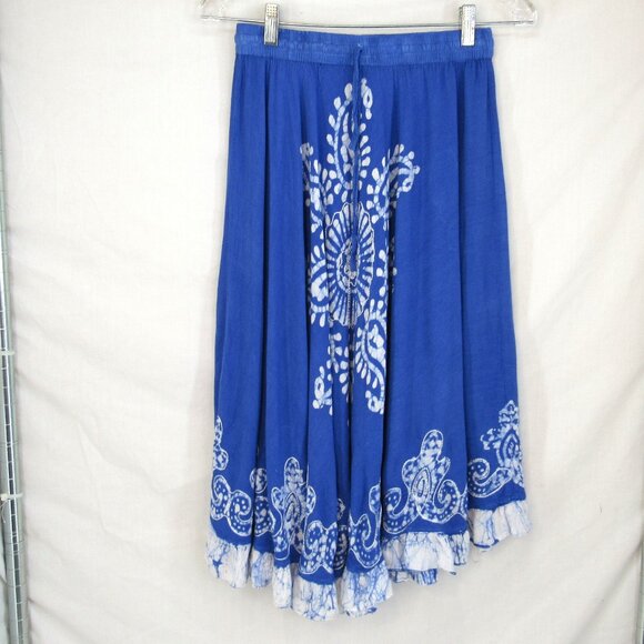 Jackpot Women's Blue Hand Dyed Embroidered Midi Elastic & Tie Waist Skirt Size S - Picture 1 of 8